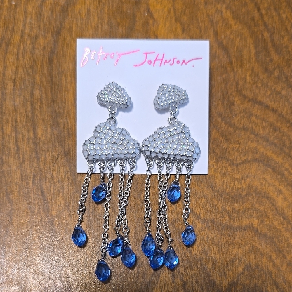 Betsey Johnson Silver and Blue Dangle Earrings